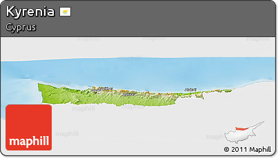 Physical Panoramic Map of Kyrenia, single color outside