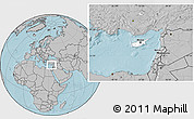 Blank Location Map of Cyprus, gray outside, hill shading outside