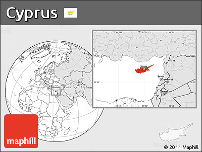 Blank Location Map of Cyprus, highlighted continent