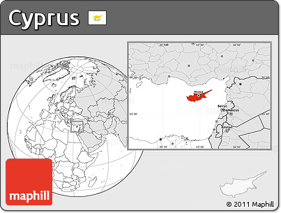 Blank Location Map of Cyprus, highlighted continent
