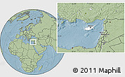 Blank Location Map of Cyprus, savanna style outside, hill shading outside