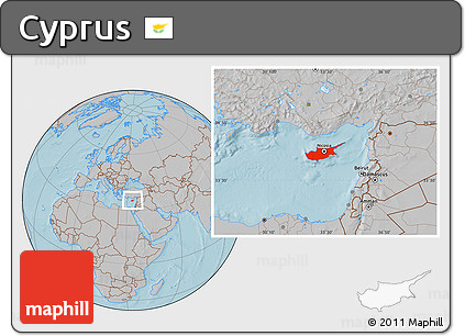 Gray Location Map of Cyprus, hill shading