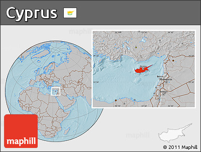 Gray Location Map of Cyprus, hill shading