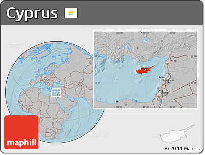 Gray Location Map of Cyprus, hill shading