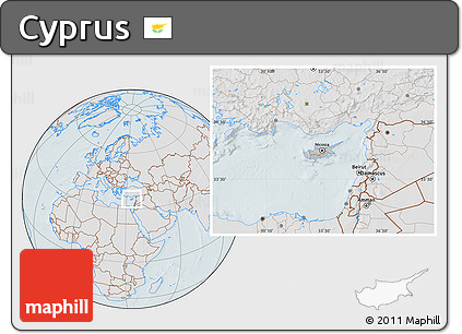 Gray Location Map of Cyprus, lighten, hill shading