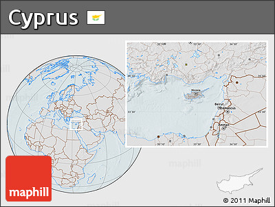 Gray Location Map of Cyprus, lighten, hill shading