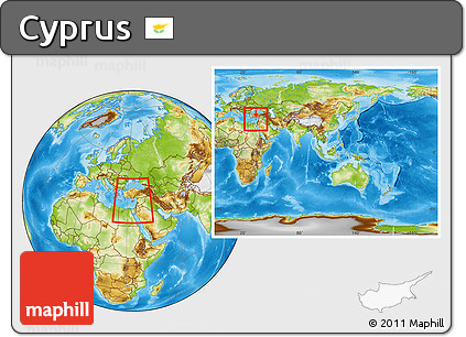 Physical Location Map of Cyprus, within the entire continent