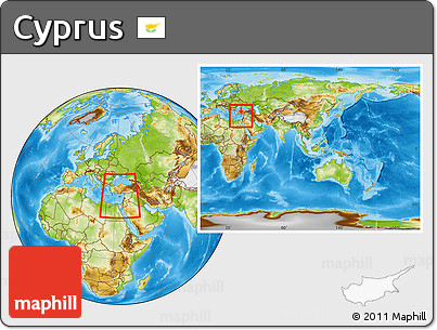 Physical Location Map of Cyprus, within the entire continent