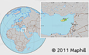 Physical Location Map of Cyprus, gray outside
