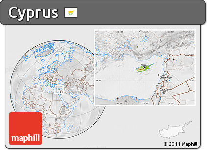 Physical Location Map of Cyprus, lighten, desaturated