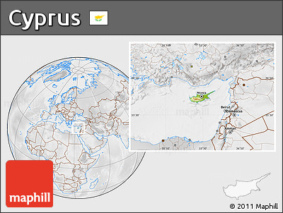 Physical Location Map of Cyprus, lighten, desaturated