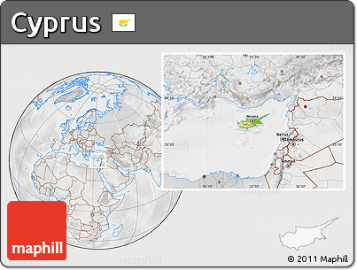 Physical Location Map of Cyprus, lighten, desaturated
