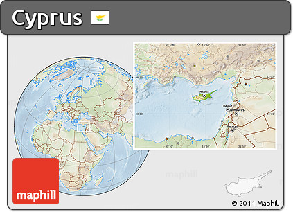 Physical Location Map of Cyprus, lighten