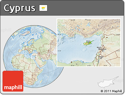 Physical Location Map of Cyprus, lighten