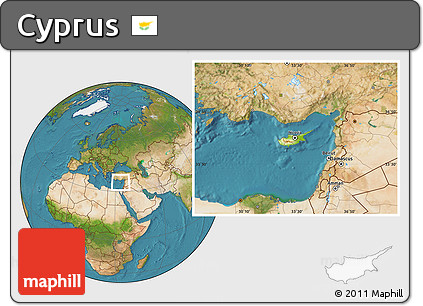 Physical Location Map of Cyprus, satellite outside