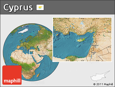 Physical Location Map of Cyprus, satellite outside