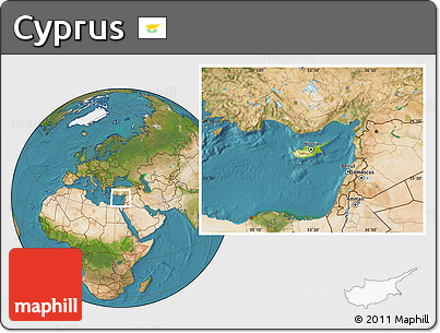 Physical Location Map of Cyprus, satellite outside
