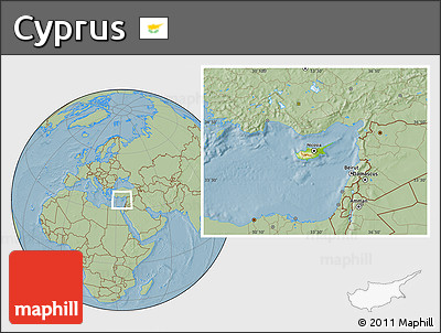 Physical Location Map of Cyprus, savanna style outside, hill shading