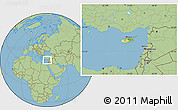 Physical Location Map of Cyprus, savanna style outside