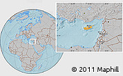 Political Location Map of Cyprus, gray outside, hill shading