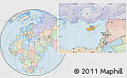 Political Location Map of Cyprus, lighten, land only