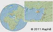 Political Location Map of Cyprus, savanna style outside, hill shading