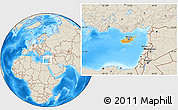 Political Location Map of Cyprus, shaded relief outside