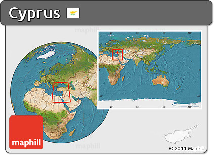 Satellite Location Map of Cyprus, within the entire continent