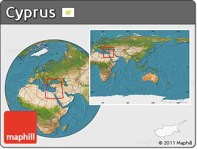 Satellite Location Map of Cyprus, within the entire continent