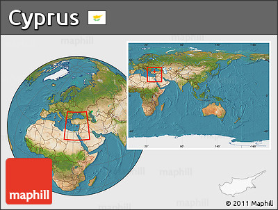 Satellite Location Map of Cyprus, within the entire continent