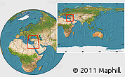 Satellite Location Map of Cyprus, within the entire continent