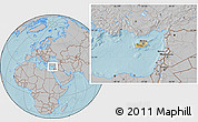 Satellite Location Map of Cyprus, gray outside, hill shading