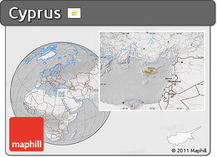 Satellite Location Map of Cyprus, lighten, desaturated