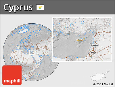 Satellite Location Map of Cyprus, lighten, desaturated
