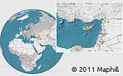 Satellite Location Map of Cyprus, lighten, desaturated, land only