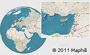 Satellite Location Map of Cyprus, lighten, land only