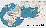 Satellite Location Map of Cyprus, lighten, semi-desaturated, land only