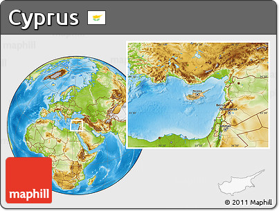 Satellite Location Map of Cyprus, physical outside