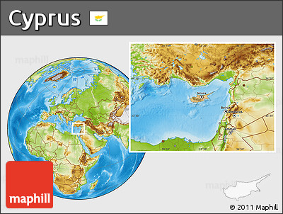 Satellite Location Map of Cyprus, physical outside
