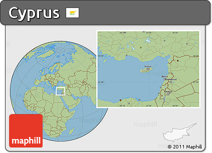 Savanna Style Location Map of Cyprus, hill shading inside