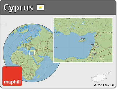 Savanna Style Location Map of Cyprus, hill shading inside