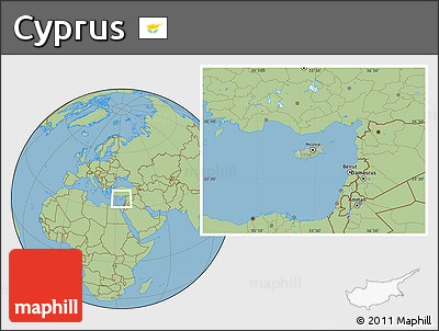 Savanna Style Location Map of Cyprus, hill shading inside