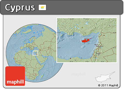 Savanna Style Location Map of Cyprus, hill shading