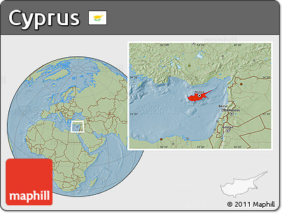 Savanna Style Location Map of Cyprus, hill shading