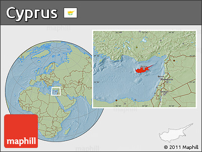 Savanna Style Location Map of Cyprus, hill shading