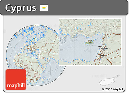 Savanna Style Location Map of Cyprus, lighten, hill shading