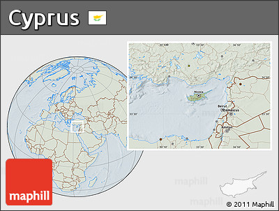 Savanna Style Location Map of Cyprus, lighten, hill shading