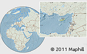 Savanna Style Location Map of Cyprus, lighten, land only, hill shading