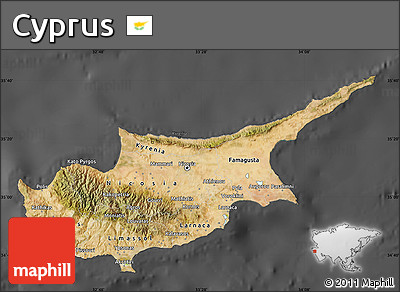 Satellite Map of Cyprus, darken, desaturated