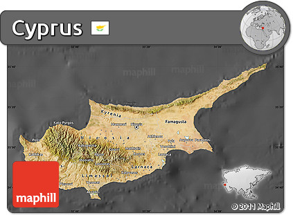 Satellite Map of Cyprus, darken, desaturated